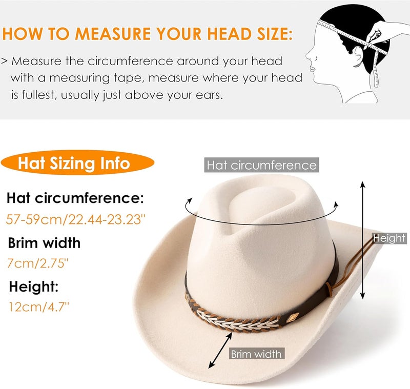Gossifan Western Cowboy & Cowgirl Hat Felt Wide Brim Women Men Fedora Hats - Image 3